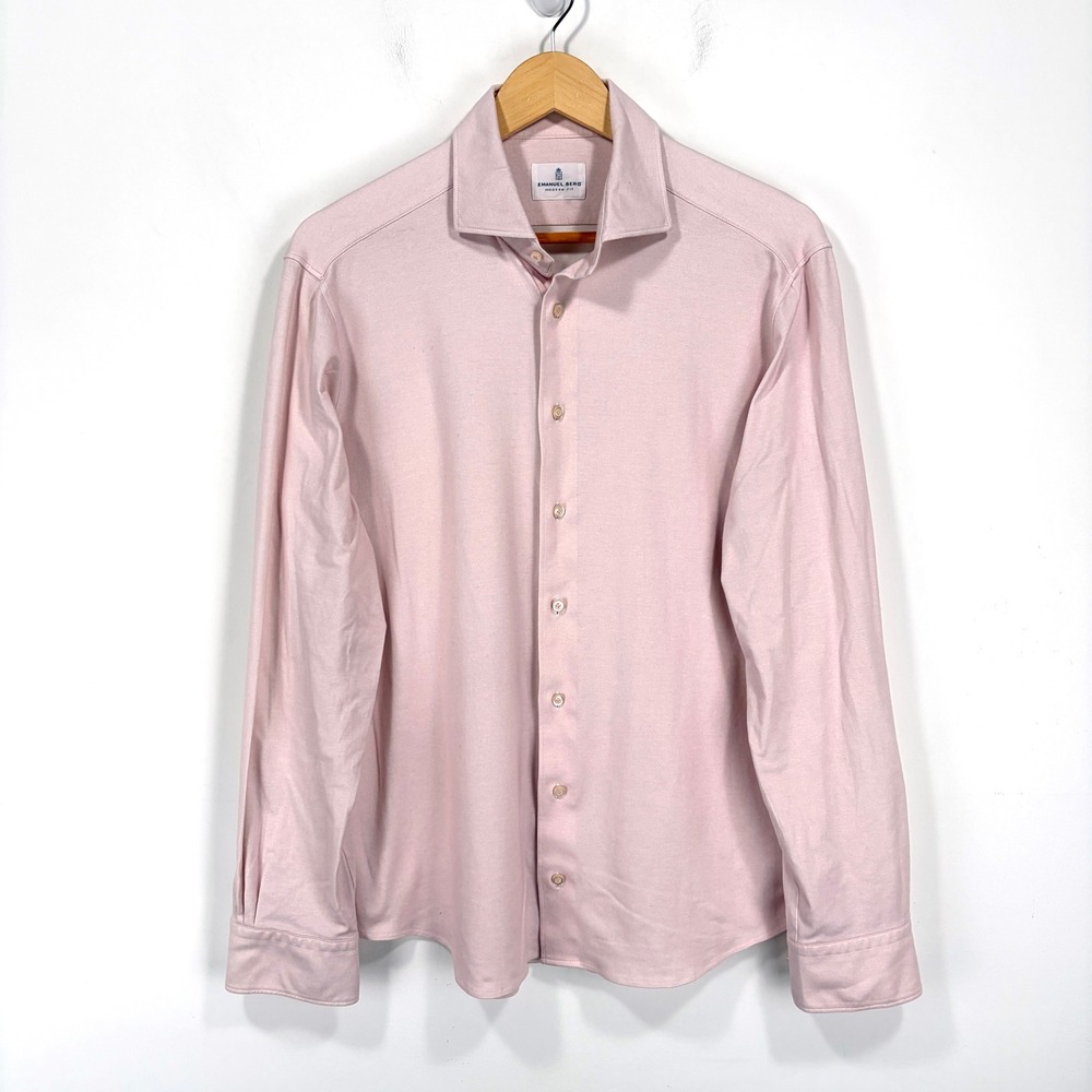 Emanuel Berg Flex Jersey Shirt Men Medium Pink Modern Fit Cotton Stretch Lux
